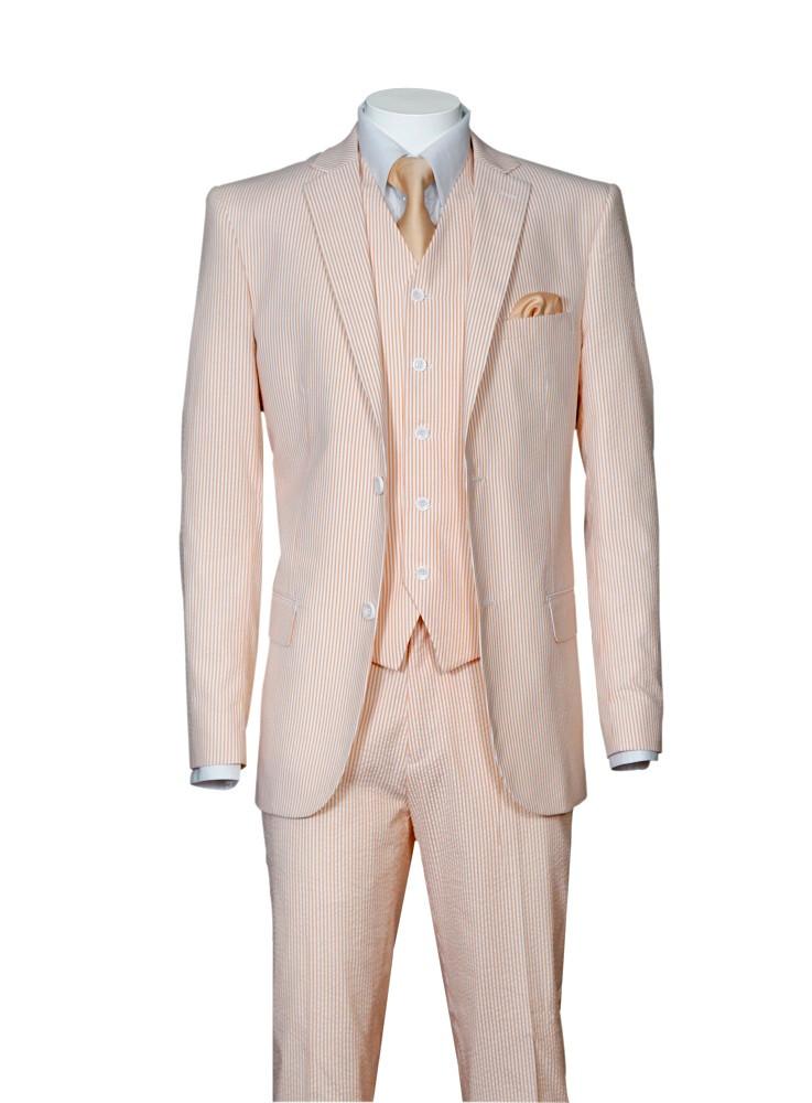 Seersucker Suit Mens Peach Stripe 3 Piece Milano ST702V