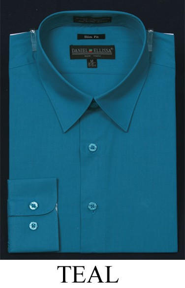 Teal Slim Fit Dress Shirt Mens Long Sleeve DE DS3003