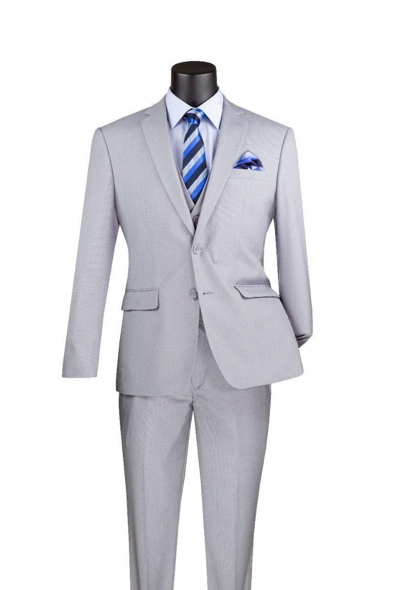 Slim Fit Suits Men's 3 Piece Light Gray Textured Solid SV2900