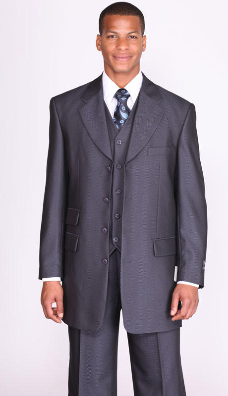 Milano Moda Navy Herringbone Long Coat Vested Church Suits 2913V