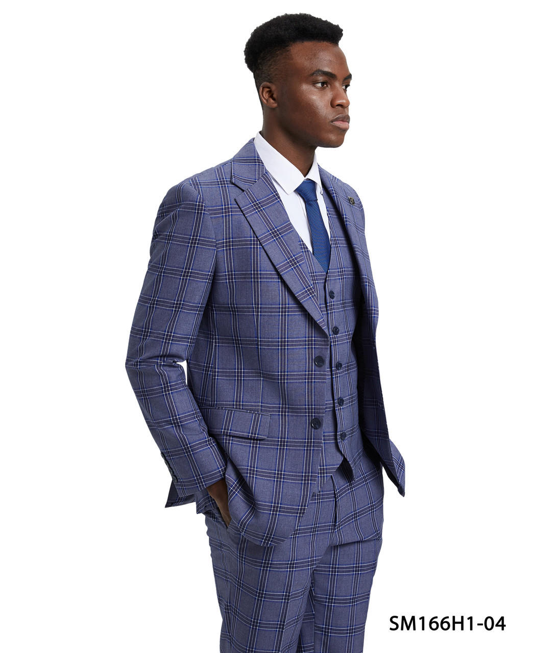 Stacy Adams Men's Purple Wide Lapel Plaid Jacket 3 Piece Suit