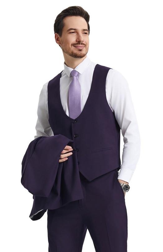 Stacy Adams Eggplant Purple 3-Piece Suit with Vest