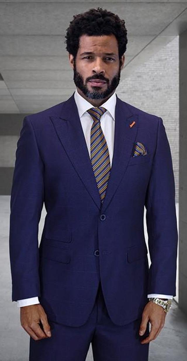 Statement Mens Wool Modern Fit Navy Suit Trieste Size 48R