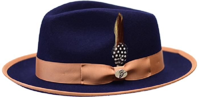 Short Brim Hat for Men Navy Camel Trim Bently BR-720