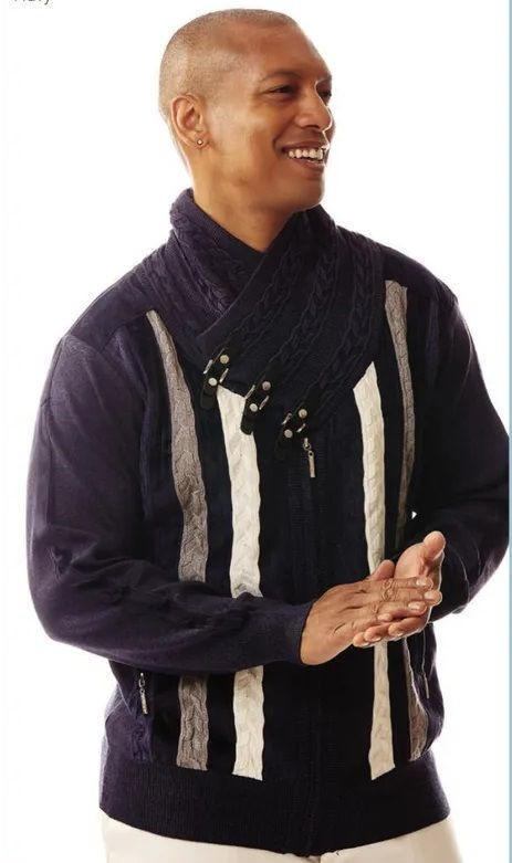 Silversilk Mens Black Zipper Front Sweater Geo Pattern 61006