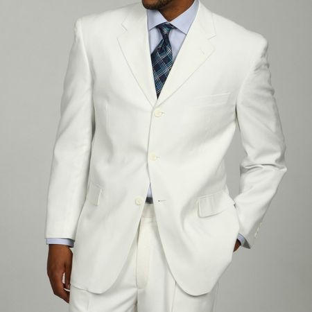 Men's Ivory 3 Button Suit Regular Fit Pleated Pants 3PP