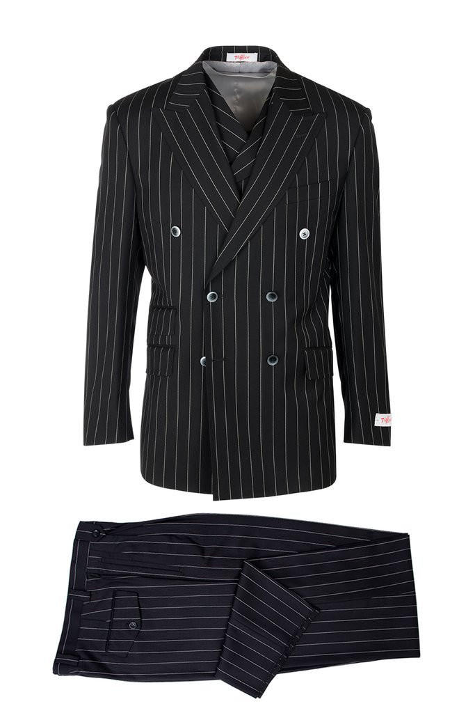 Tiglio Rosso Men's Black Stripe Double Breasted Suit Wide Leg EST1052