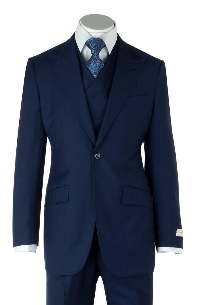 Tiglio Rosso Mens F. Blue Wool Wide Leg Unique Italian Suit San