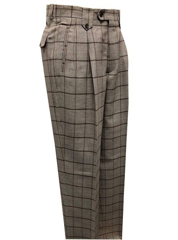 Tiglio Men's Wool Plaid Wide Leg Pants Tan Cognac TLS20053/1