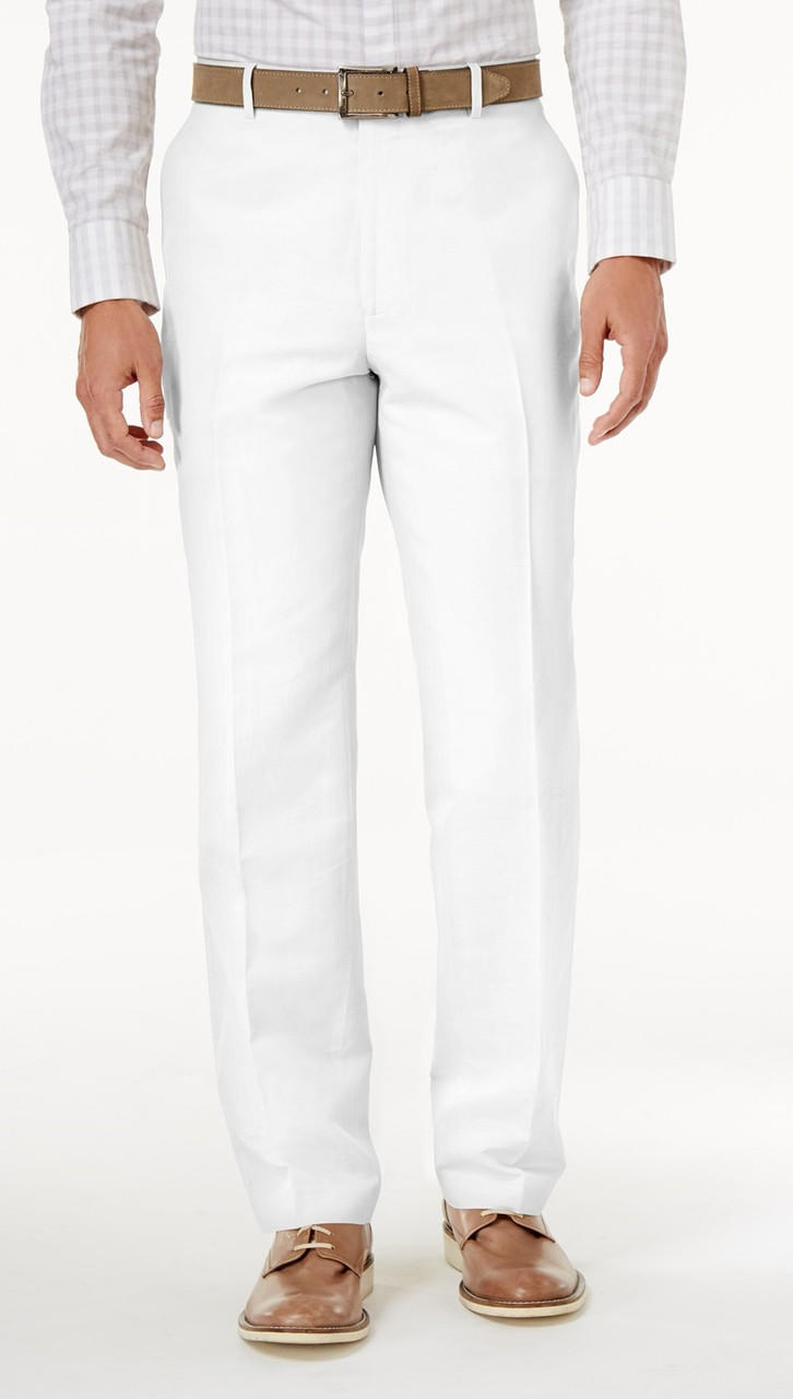 Vinci Mens All White Flat Front Pants ON-900 34W 30L White