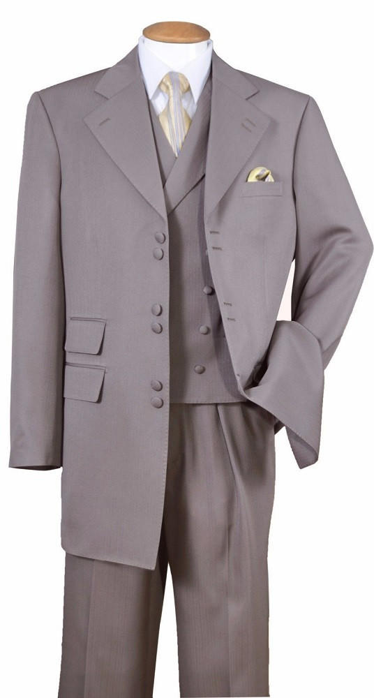 Zoot Suit for Men Light Brown Fine Stripe 6 Button 3 Piece Milano