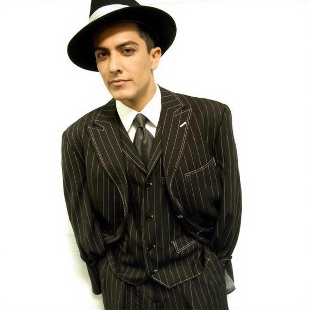 Zoot Suits Black White Gangster Stripe 3 Piece Long Jacket