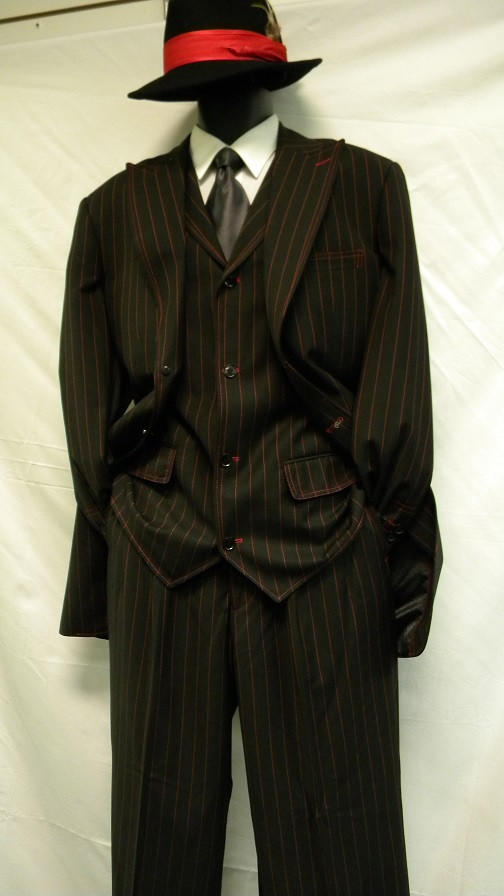 short zoot suit , of what's left のセット Zoot Suit Black and Red Gangster Pachuco Stripe 3 Piece 5903V