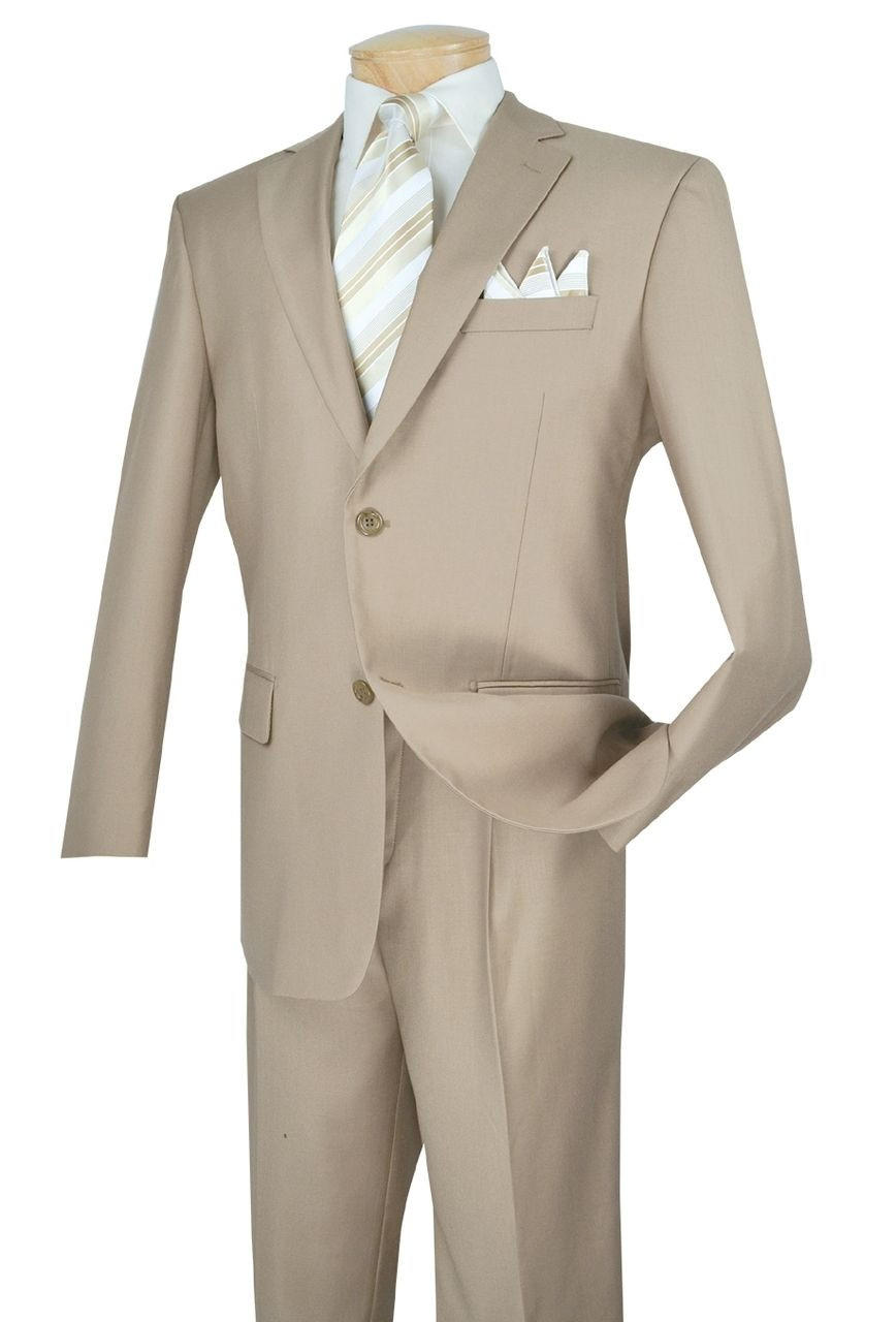 Lucci Men's Beige Suit Regular Fit 2 Piece Medium Lapel 2PP