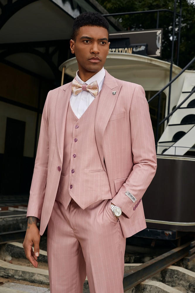 Stacy Adams Mens Pinstripe Suit Pink Modern Fit SM147H1-07