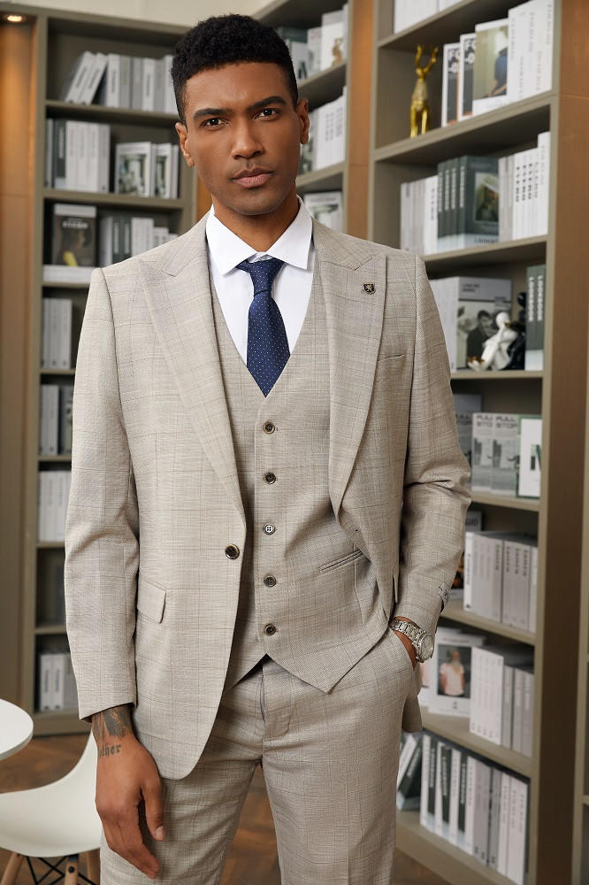 Stacy Adams Mens Plaid Suit Tan Modern Fit SM149H1-23