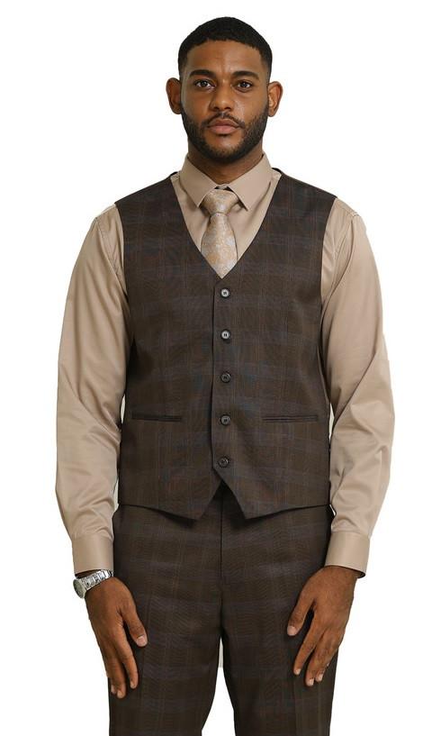 Stacy Adams Mens Windowpane Suit Brown Modern Fit SM188H1-628