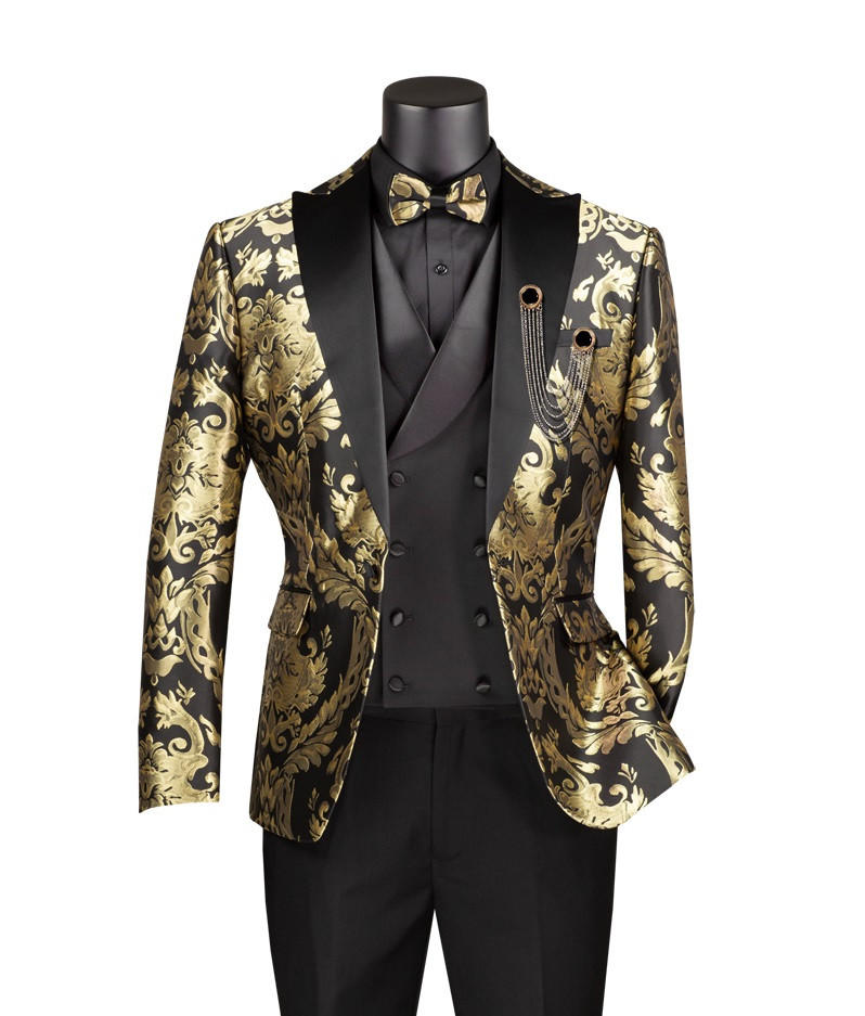 Mens Black Formal Fashion Suit Tuxedo 3 pcs. Big Lapels MVJQ-1