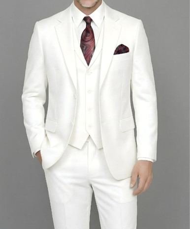 Pacelli Wedding Suit Lapel Vest Pleated Pants White Cameron