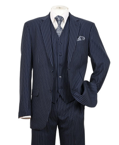 Mens Navy Pinstripe 3 Piece Suit by Milano