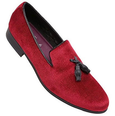 Mens Velvet Red Bottom Slip on Shoes Burgundy / Velvet / 9 1/2