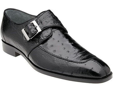 Belvedere Men's Shoes Black Ostrich Monk Strap Josh 114011