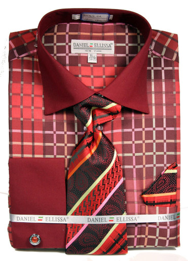 men's burgundy dress shirt and tie Fashion Silky Satin Shirt Mens Burgundy Tie Set DE 3012