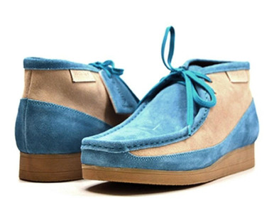 British Walkers Moccasin Toe Chukka Blue Beige Suede Size 8.5,9