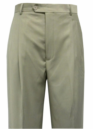 Domani Slacks Mens Solid Khaki Pleated Wool Blend Dress Pants 55