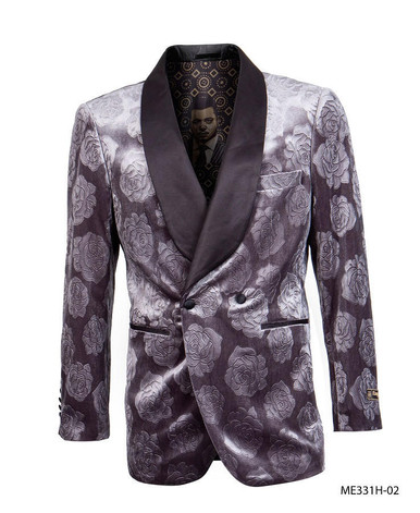 Empire Men's Metallic Gray Floral Blazer Las Vegas Velvet Collar 