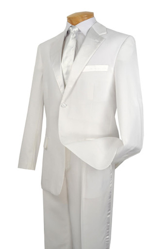 Vinci Mens White 2 Button Jacket Tuxedo Formal wear Regular Fit Tux T-2PP