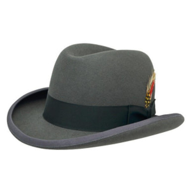 Mens Gray Homburg Hat 100% Wool Felt Capas