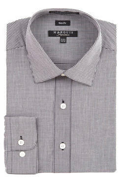 Marquis Mens Black Mini Check Slim Fit Dress Shirt 004SL