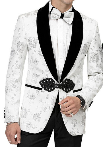 EJ White Floral Woven Tuxedo Jacket Blazer Prom Wedding J168 Size 56 ...