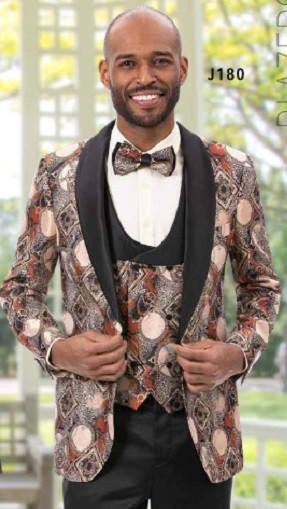 Men's Prom Jacket Brown Fancy Pattern Fitted Blazer EJ Samuel J180