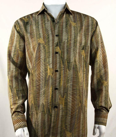 Bassiri Mens Long Sleeve Bronze Pattern Casual Fashion Shirt 6213