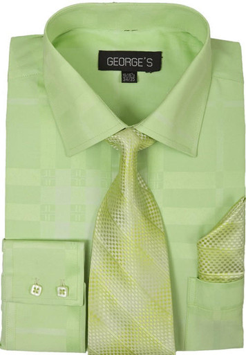 Mens Dress Shirt with Matching Tie and Hanky Green George AH623