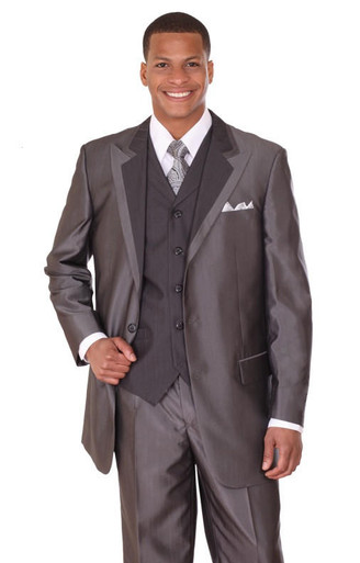 Mens Fashion Suits by Milano Moda Black Vested Sharkskin Suit 5907V