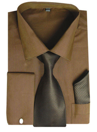 brown french cuff dress shirt Men's Spread Collar Tie Set Handerkerchief SG27 This black pattern shirt