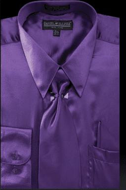 mens purple silk dress shirt Satin Shirt Men Purple Shiny Silky Tie Combination DE 3012