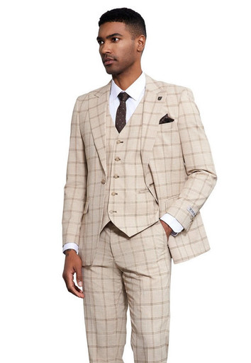 Stacy Adams Men's 3 Piece Light Tan Plaid Suit SM171H1-102