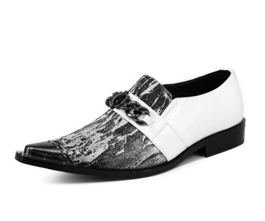 Amali Mens Metal Tip Exotic Club Shoes White Silver Slip On  display picture 3