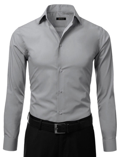Mens Slim Fit Dress Shirt Grey Button Down Ellissa DS3003 Mens Slim Fit Dress Shirt Grey Button Down Ellissa DS3003