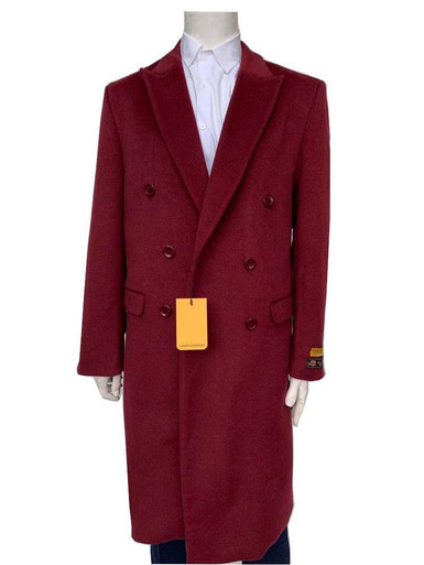 Men's Burgundy Double Breasted Wool Long Coat Overcoat Private Label DB ...