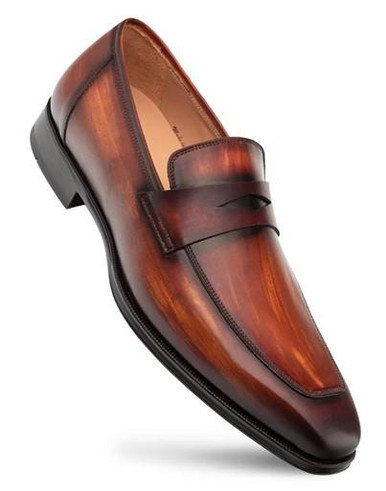 Mezlan Mens Cognac/ Rust Burnished Leather Classic Penny  display picture 1