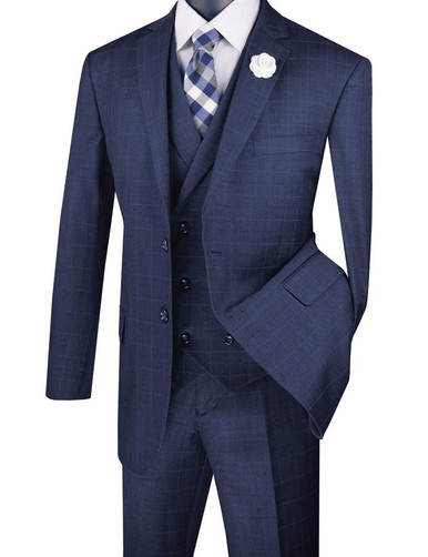 スーツ vintage blue 3peace suit Men's Classic Navy Blue Suit 3 Piece Tailored Fit Vintage
