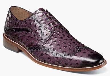 Stacy Adams Purple Mens Wingtips Ostrich Print Leather 