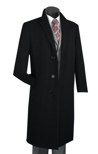 mens long black dress coat Vinci Men's Wool Topcoat Black Full Length Long Coat CL48