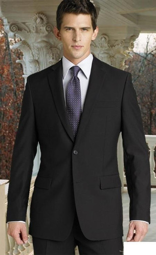 Men's Black Suit Super 150s No Pleats Funeral Formal Wedding F-2C900