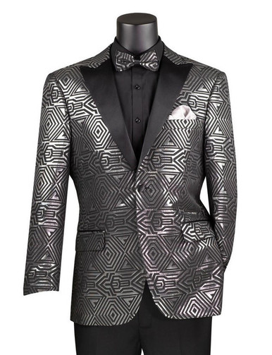 Vinci Mens Shiny Silver Pattern Tuxedo Casino Jacket Temptations BM-4 Vinci Mens Shiny Silver Pattern Tuxedo Casino Jacket Temptations BM-4